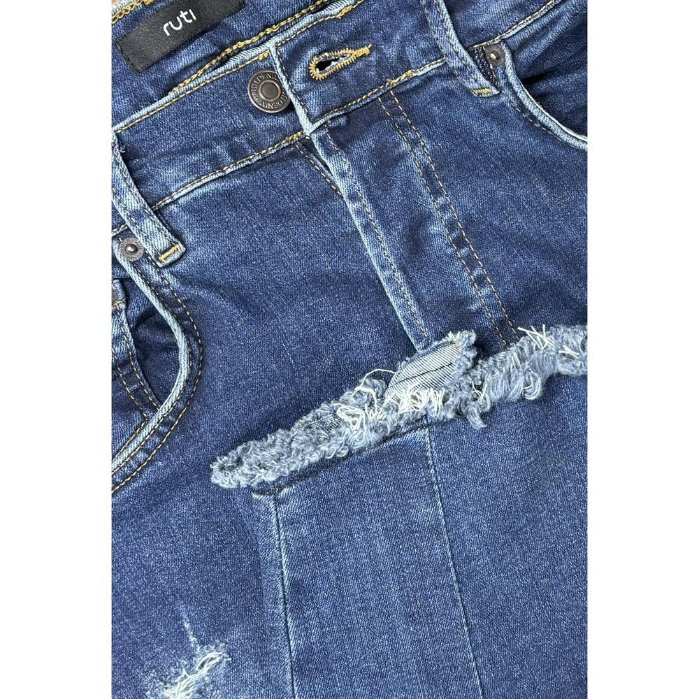 Ruti Jeans Size 2 High Rise Barrel Leg Distressed Button Fly Raw Hem Denim